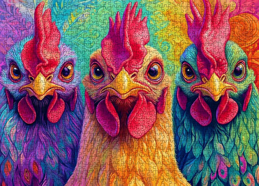3 Hippy Roosters Jigsaw Puzzle