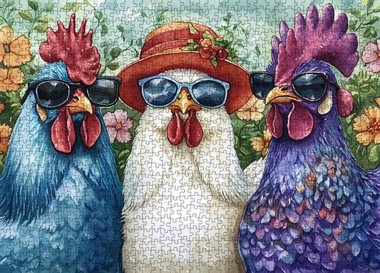 3 Blue Roosters Jigsaw Puzzle
