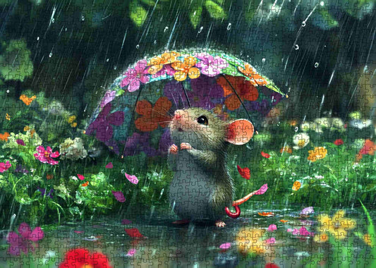 Cute Mouse Colorful Flowers Painting Jigsaw Puzzle