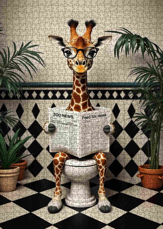 Giraffe Reading Newspaper on Toilet Jigsaw Puzzle