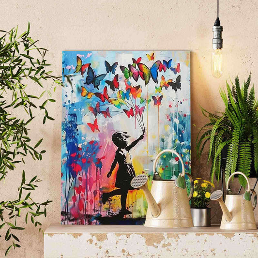 Little Girl Banksy Style Colorful Butterflies Paint by Numbers