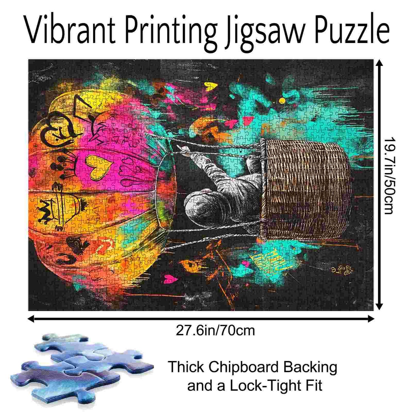 Hot Air Balloon with Colorful Heart Balloons Jigsaw Puzzle