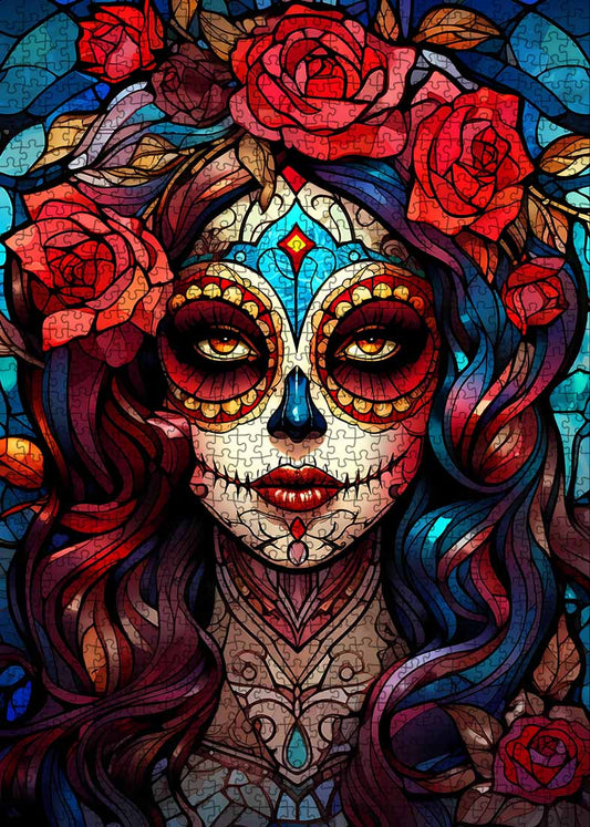 Mystical Sugar Skull Woman with Roses Jigsaw Puzzle