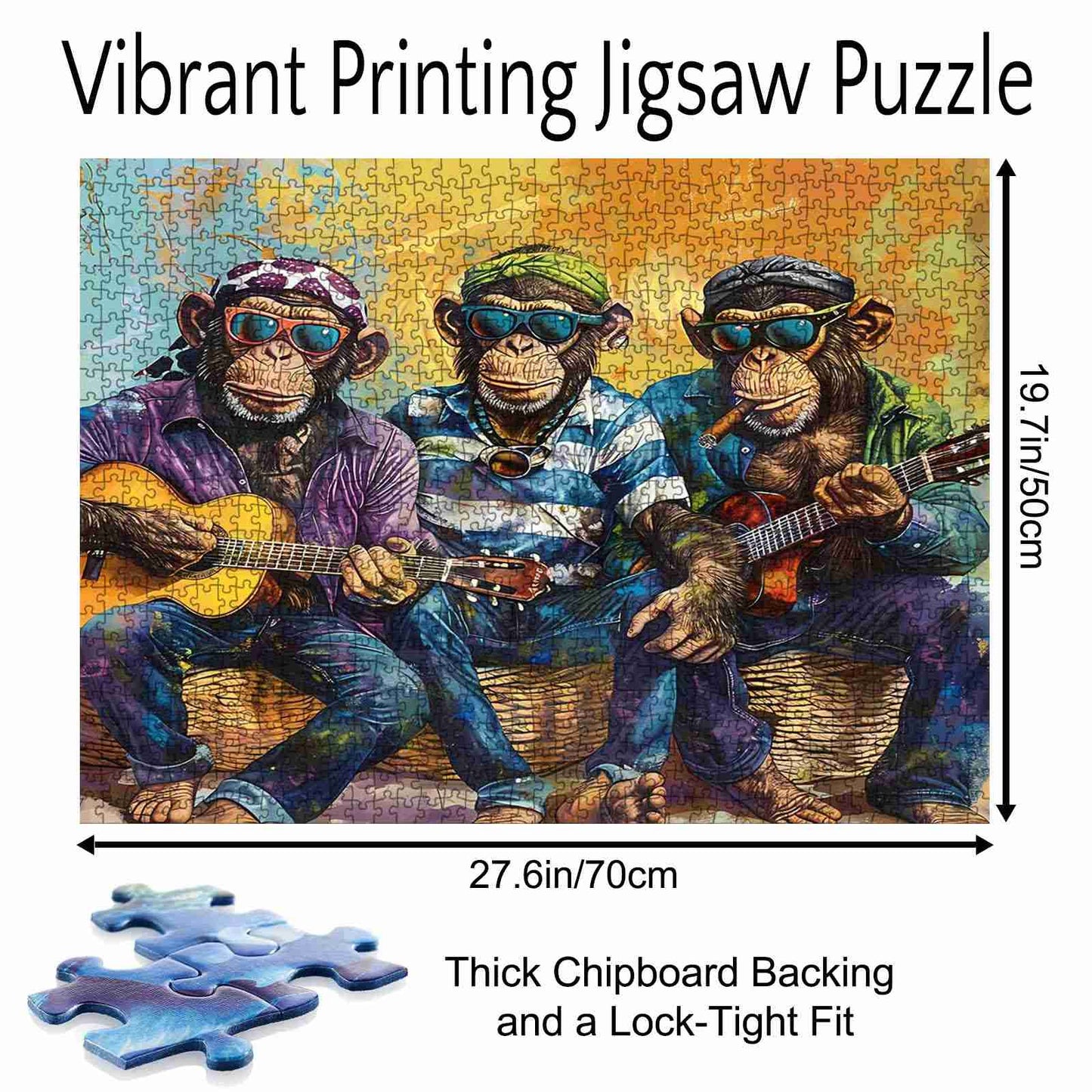 3 Chimpanzees Playing Guitar Jigsaw Puzzle