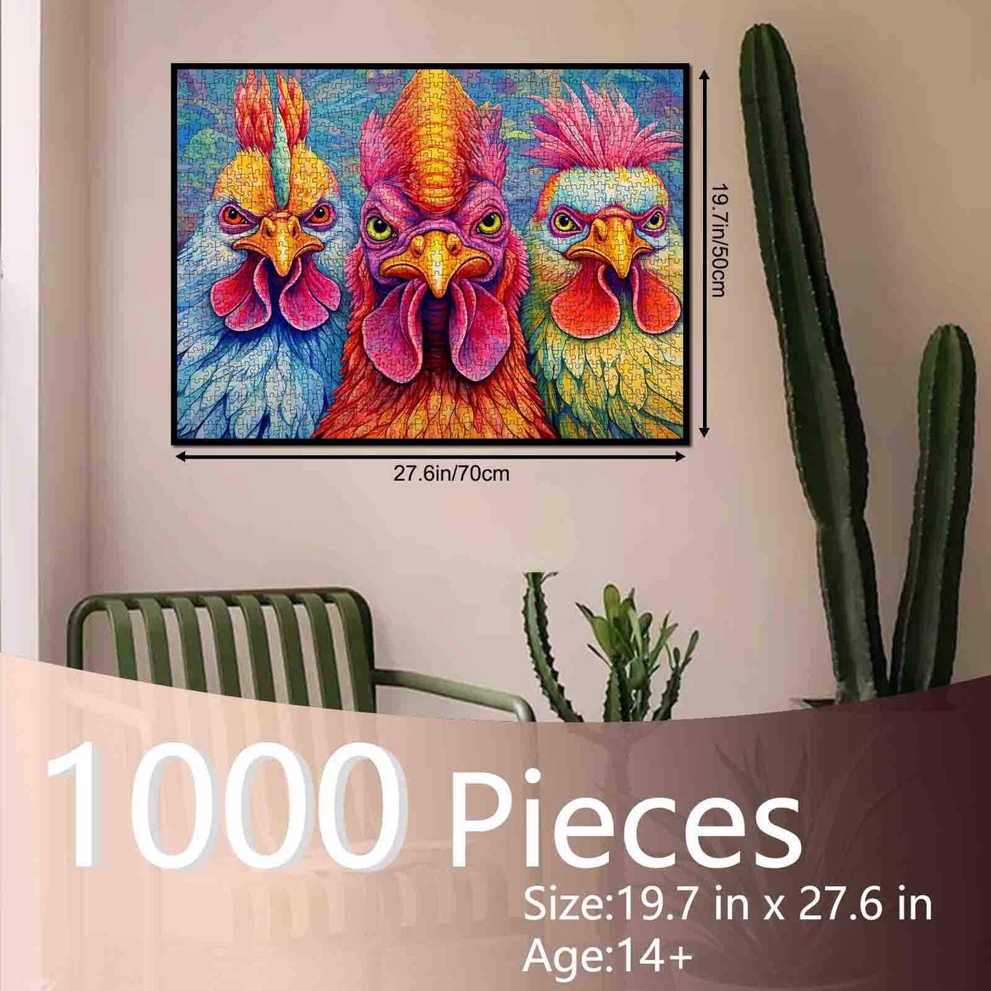 3 Hippy Roosters Jigsaw Puzzle