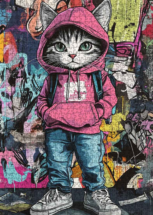 Graffiti Hoodie Cat Jigsaw Puzzle