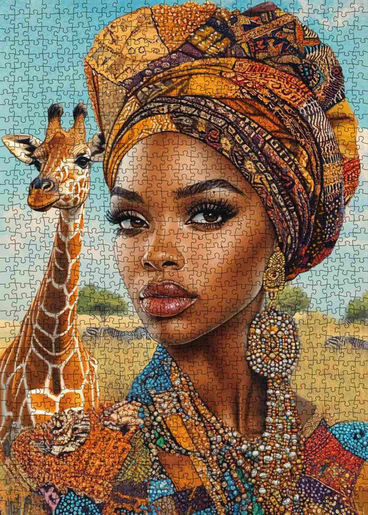 African Beauty with Giraffe Jigsaw Puzzle