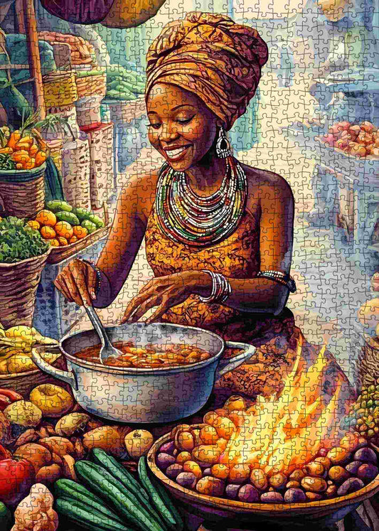 African Cooking Scene Jigsaw Puzzle