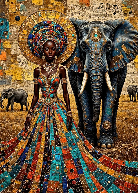 African Queen and Sacred Elephant Jigsaw Puzzle