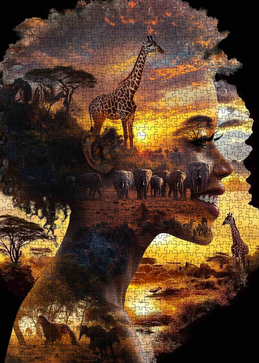 African Sunset Silhouette Jigsaw Puzzle