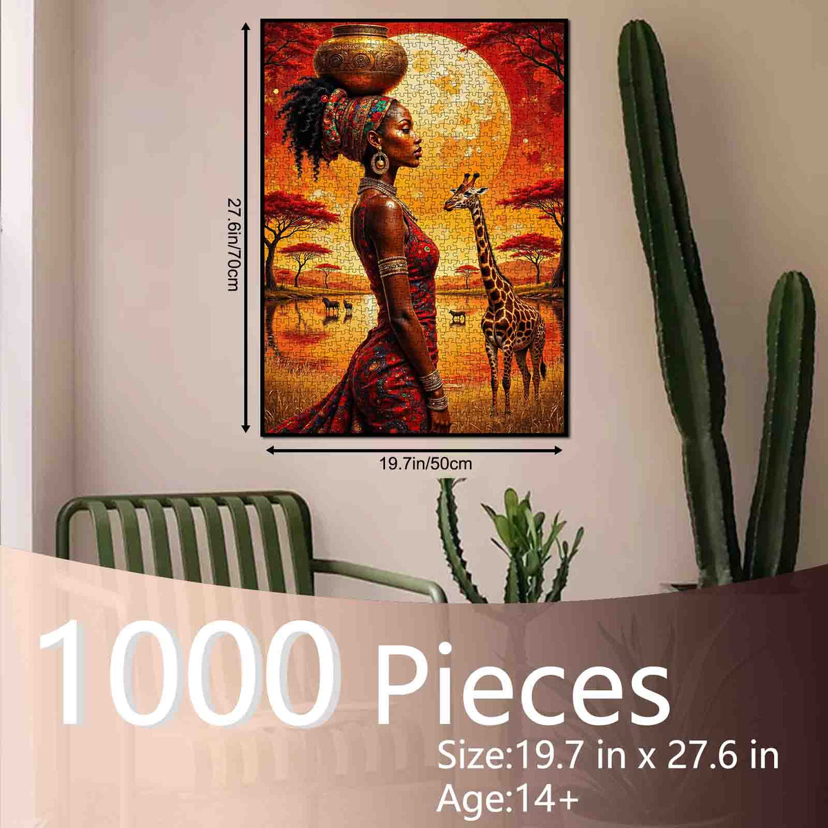 African Sunset Woman and Giraffe Jigsaw Puzzle