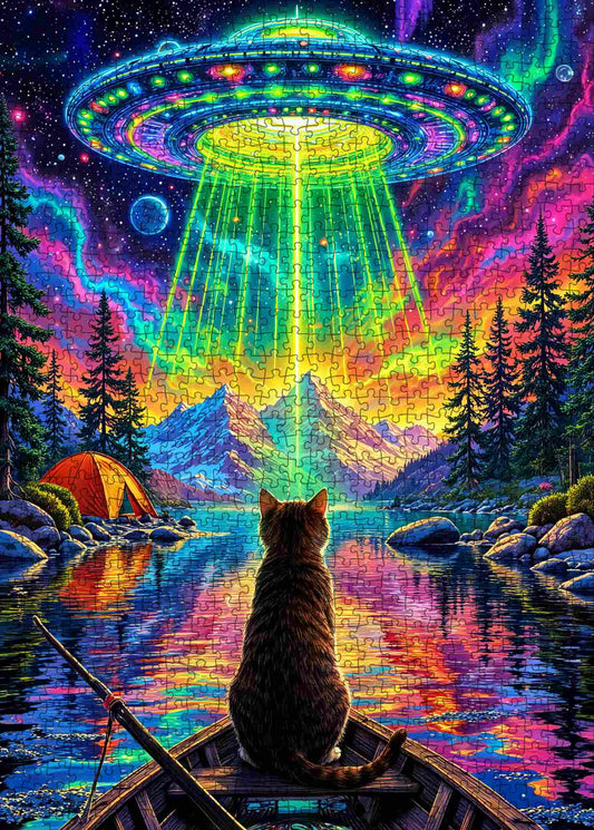 Alien Light Over Mountain Lake Jigsaw Puzzle