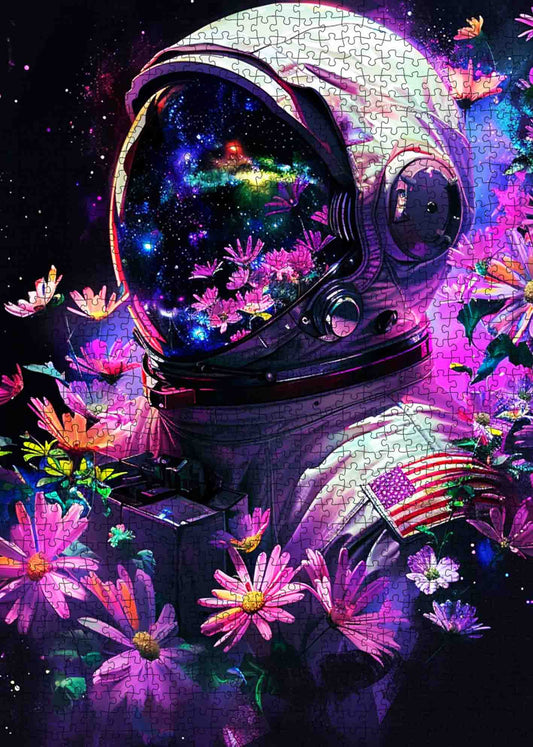 American Astronaut Among Flowers Jigsaw Puzzle