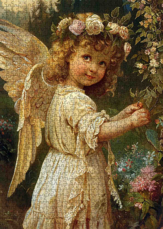 Angelic Girl with Flowers Jigsaw Puzzle