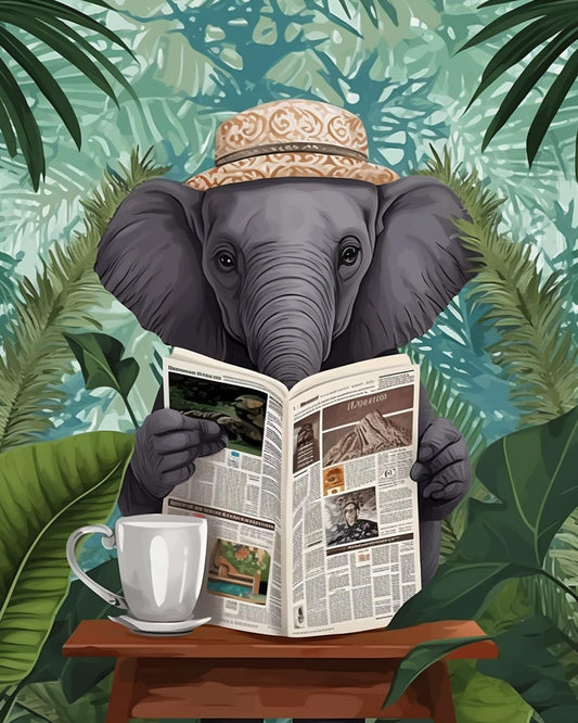 Elephant Reading Newspaper Paint by Numbers