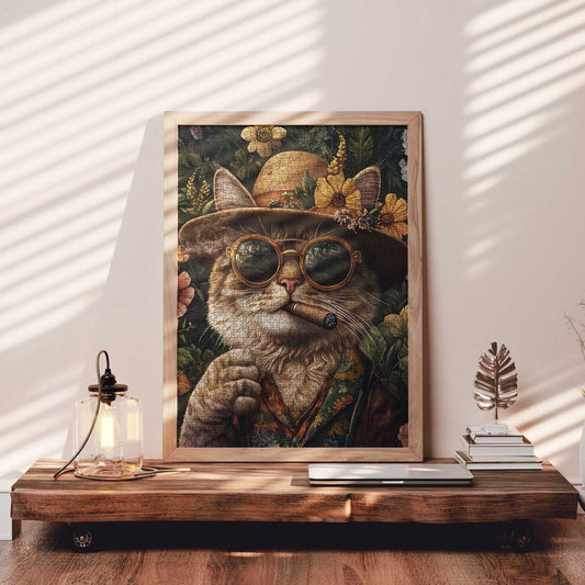 Stylish Cat with Hat and Cigar Jigsaw Puzzle