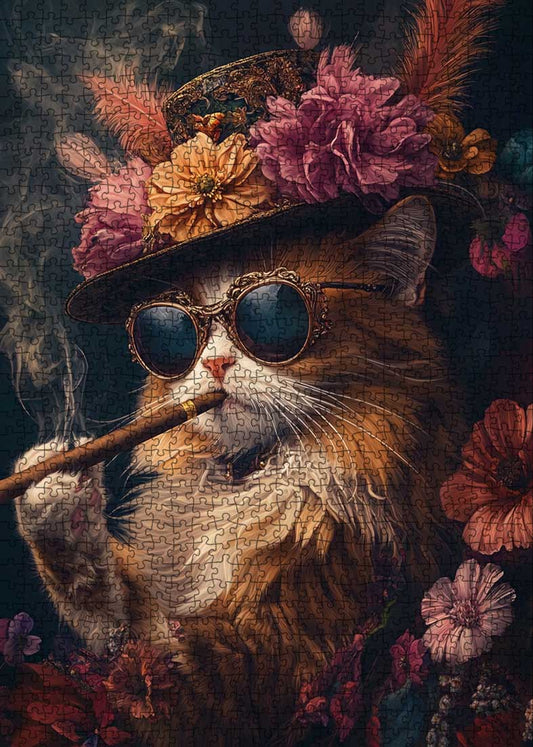 Stylish Cat with Cigars Jigsaw Puzzle