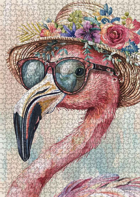 Flamingo with Flower Crown Jigsaw Puzzle