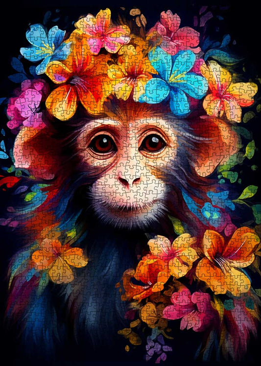 Monkey with Flower Crown Jigsaw Puzzle