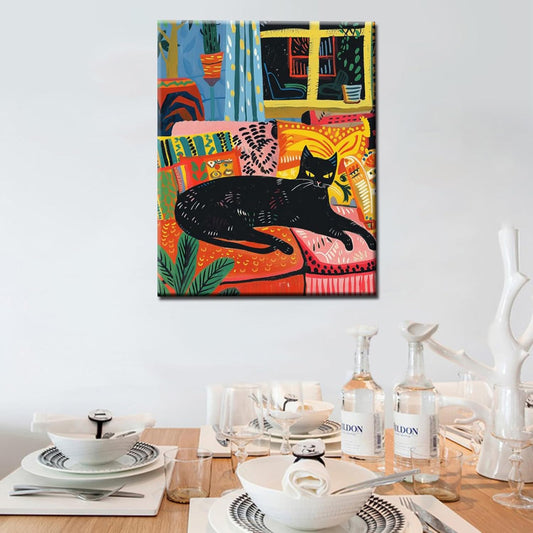 Black Cat Sitting on Sofa Paint by Numbers
