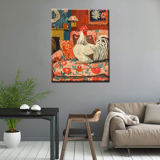 White rooster Sitting on Sofa Paint by Numbers