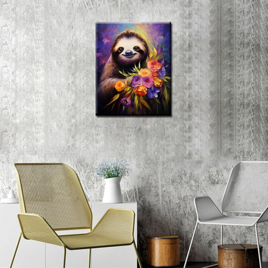 Cute Sloth and Flowers Paint by Numbers