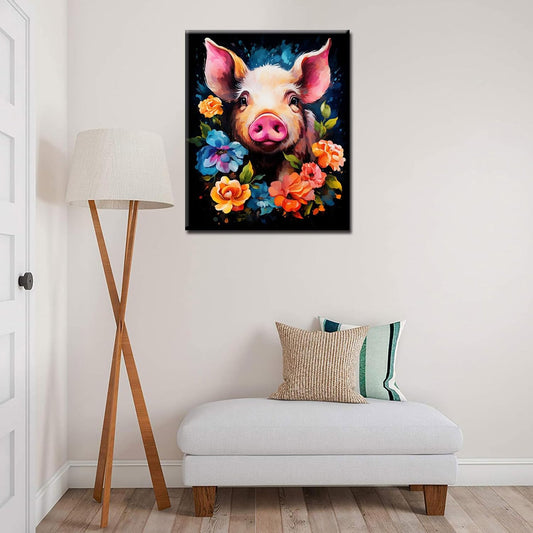 Cute Piglet and Flowers Paint by Numbers