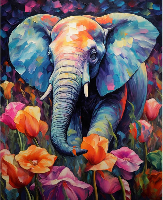 Elephant Crossing the Flowers Paint by Numbers
