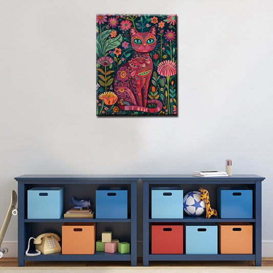 Floral Red Cat Painting by Numbers