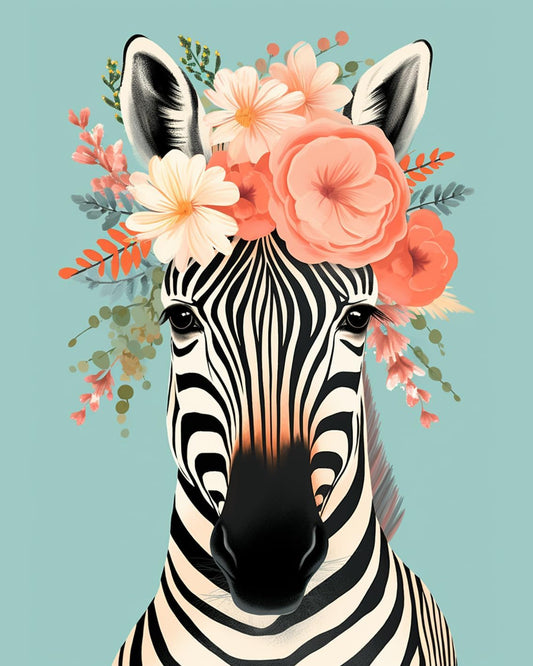 Zebra with Flowers Painting by Numbers