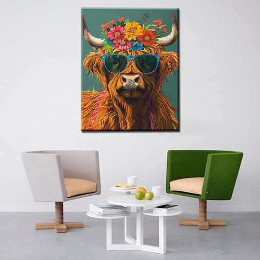 Cattle Wear Shades and Flowers on Head Painting by Numbers