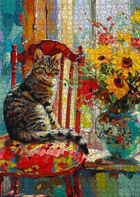 Cute Cats Sitting on Chairs Jigsaw Puzzle