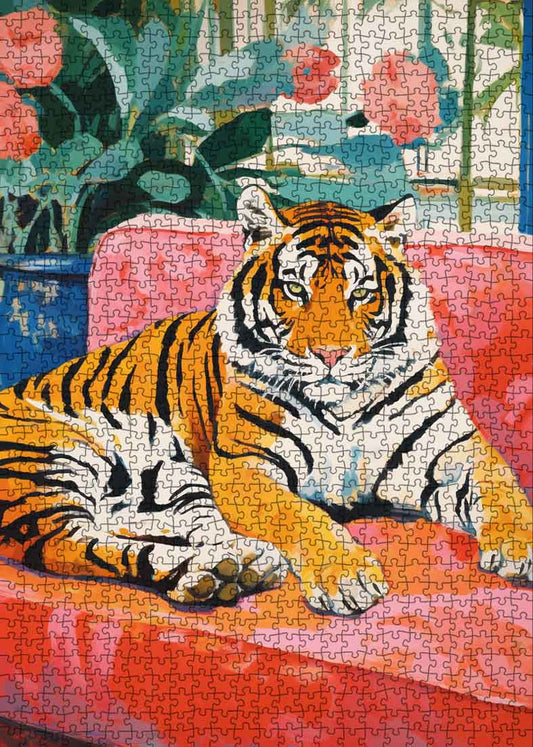 Majestic Tiger on a Vibrant Sofa Jigsaw Puzzle