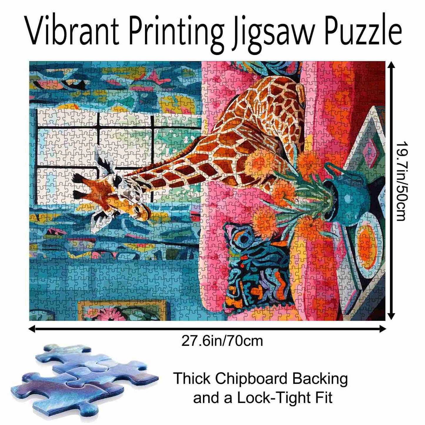 Colorful Giraffe in Cozy Living Room Jigsaw Puzzle