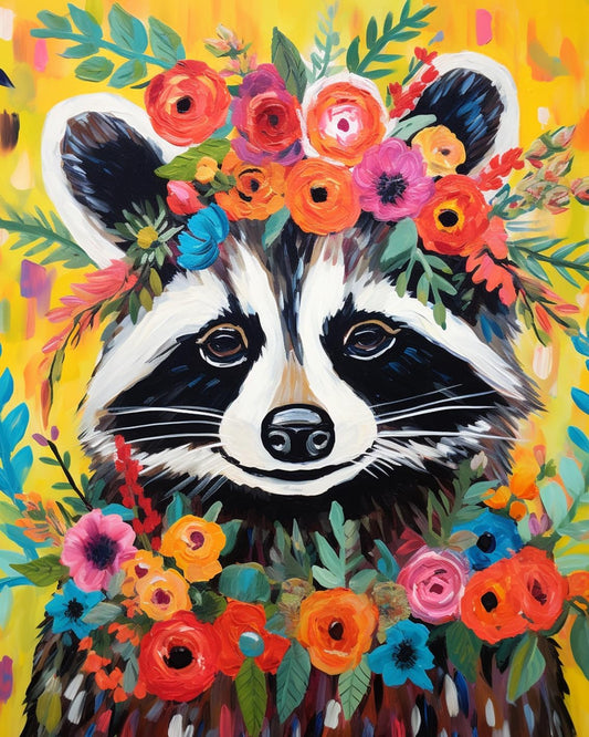 Raccoon with Flowers Painting by Numbers