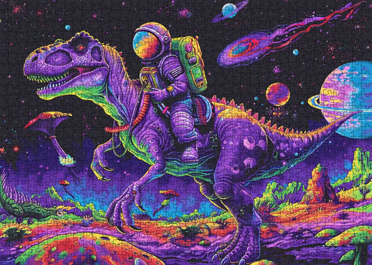 Astronaut rides Dinosaur Jigsaw Puzzle