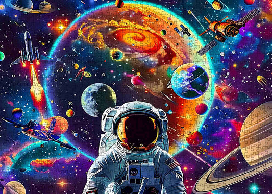 Astronaut with Galaxy and Spaceship Jigsaw Puzzle