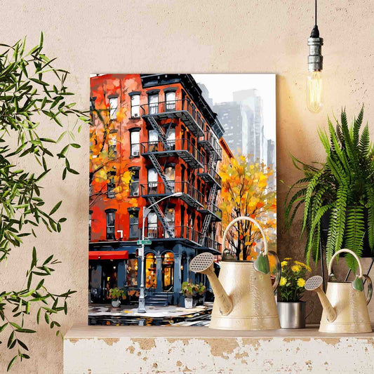 Autumn City Street Corner paint by numbers