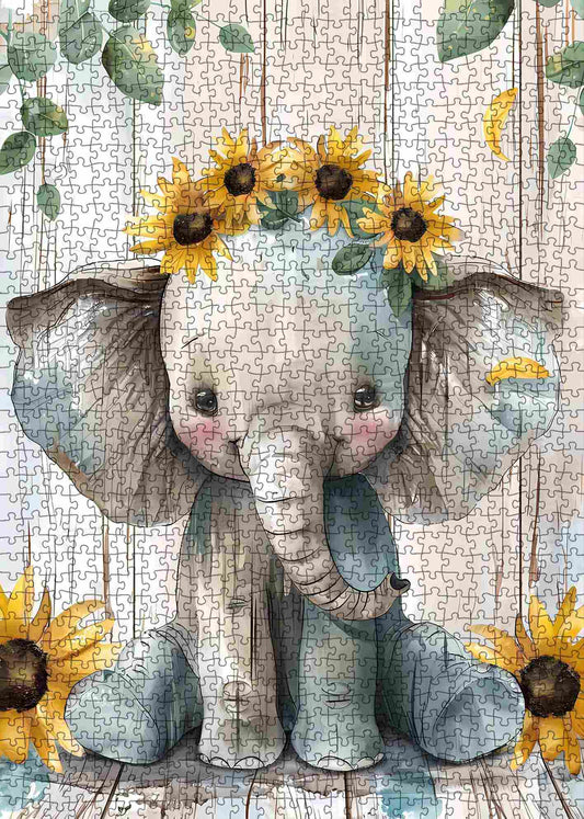 Baby Elephant with Sunflowers Jigsaw Puzzle