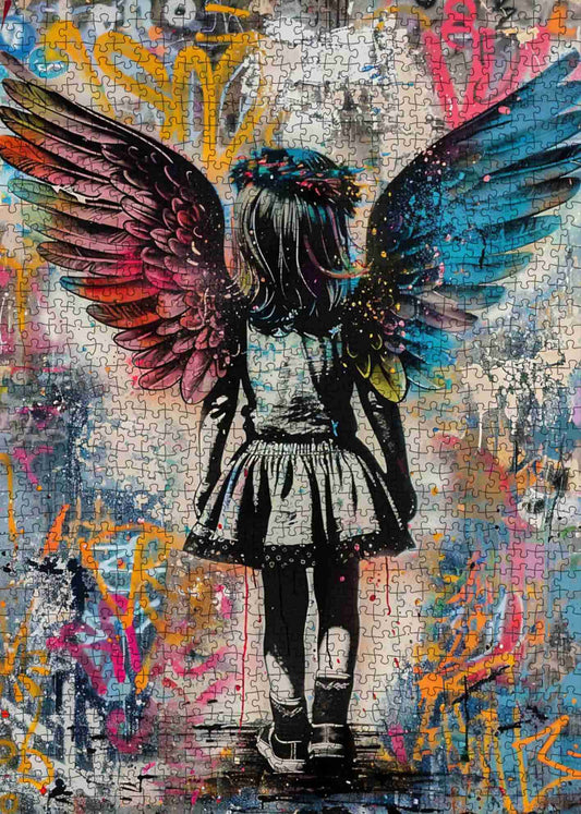 Banksy Angel Wings Little GIrl Jigsaw Puzzles