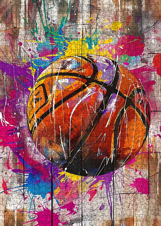 Basketball Graffiti on Wooden Board Jigsaw Puzzle