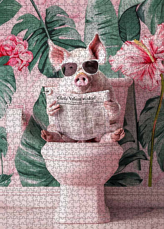 Pig Enjoying Toilet Time Jigsaw Puzzle