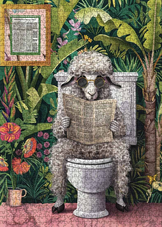 Sheep Reading Newspaper on the Toilet Jigsaw Puzzle