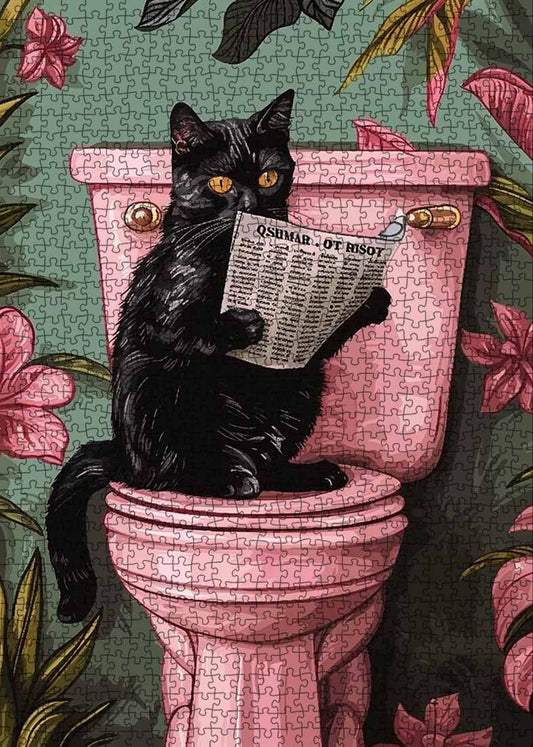 Curious Cat on Toilet Jigsaw Puzzle