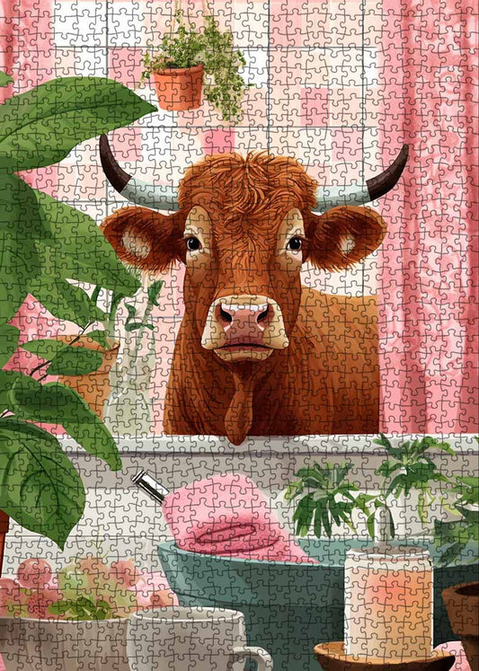 Charming Cow in the Bathroom Jigsaw Puzzle