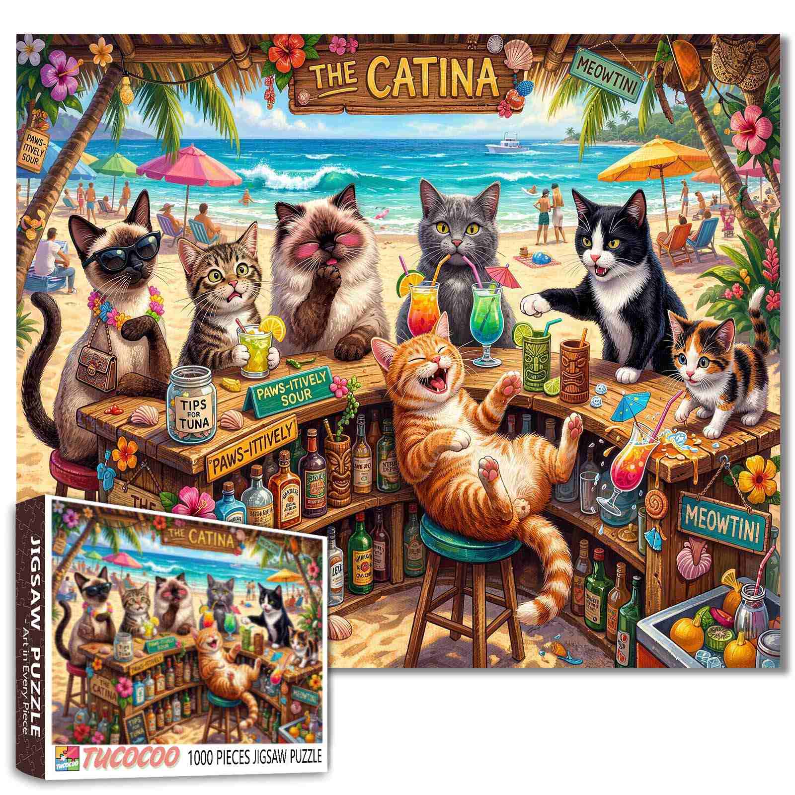Beachside Cat Cocktail Party Jigsaw Puzzle – Tucocoo
