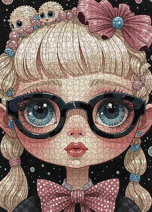 Big-Eyed Girl with Candy Braids Jigsaw Puzzle