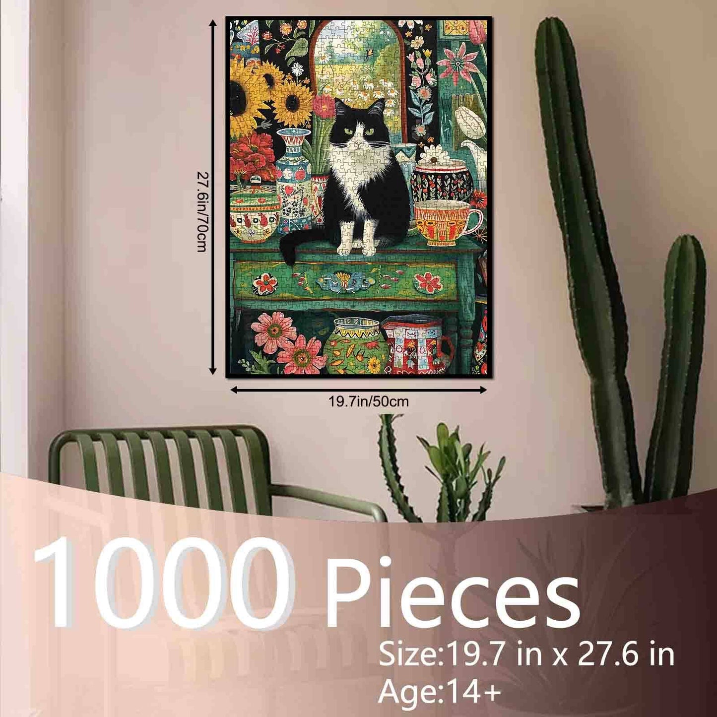 Black Cat in a Garden of Flowers Jigsaw Puzzle