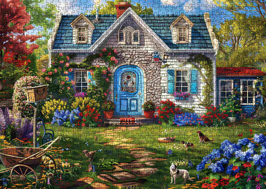 Blue Door Charming House Scenery Jigsaw Puzzle