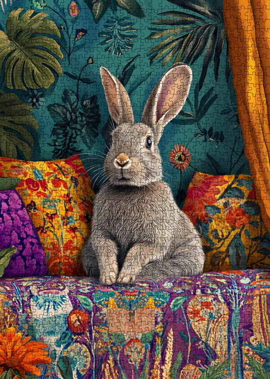 Boho Bunny on Vibrant Sofa Jigsaw Puzzle
